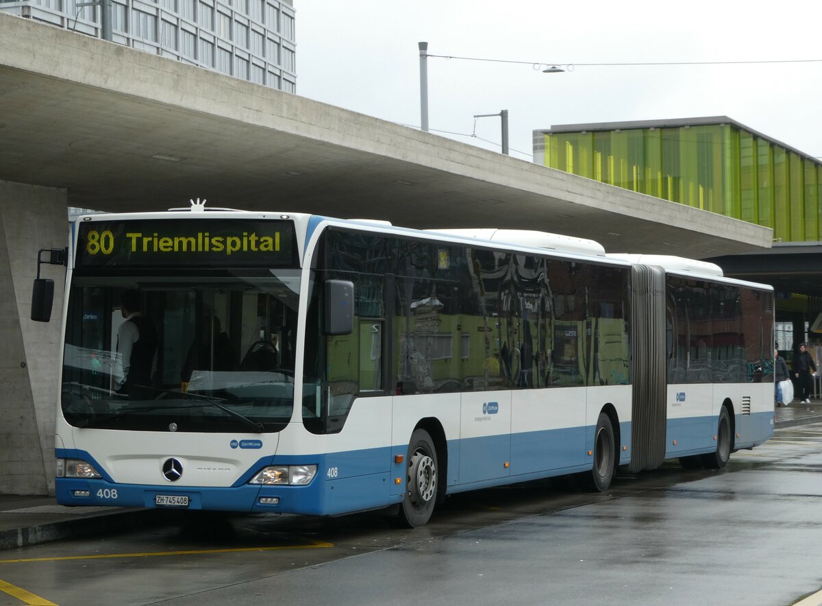 (243'501) - VBZ Z�rich - Nr. 408/ZH 745'408 - Mercedes am 7. Dezember 2022 beim Bahnhof Z�rich Oerlikon