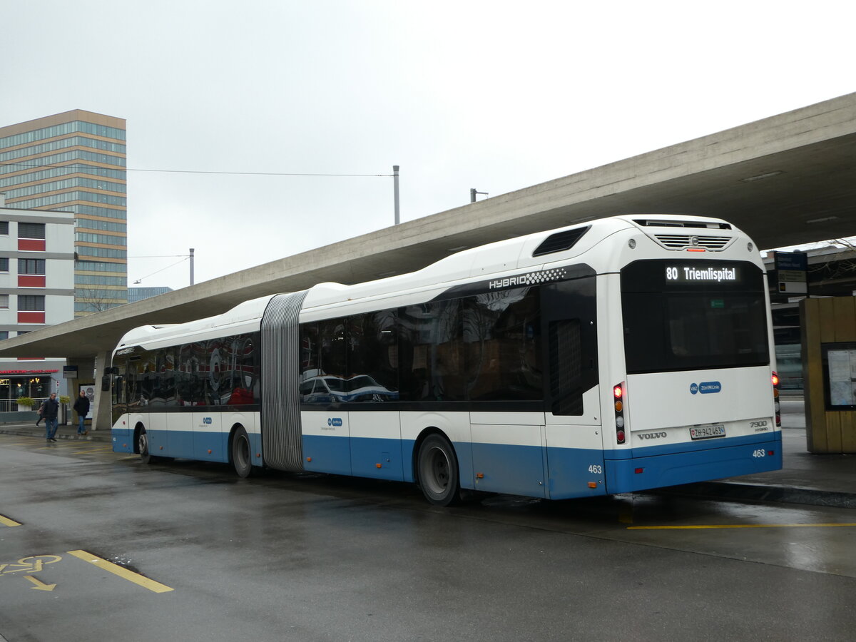 (243'505) - VBZ Z�rich - Nr. 463/ZH 942'463 - Volvo am 7. Dezember 2022 beim Bahnhof Z�rich Oerlikon