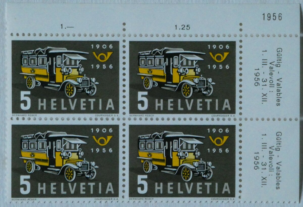 (244'883) - Briefmarken f�r 50 Jahre Postauto 1906 - 1956 am 9. Januar 2023 in Thun