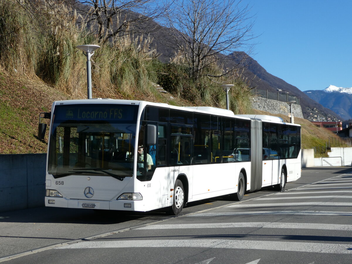 (244'908) - Intertours, Domdidier - Nr. 658/FR 300'658 - Mercedes (ex Nr. 206; ex VZO Gr�ningen Nr. 51) am 10. Januar 2023 beim Bahnhof Tenero