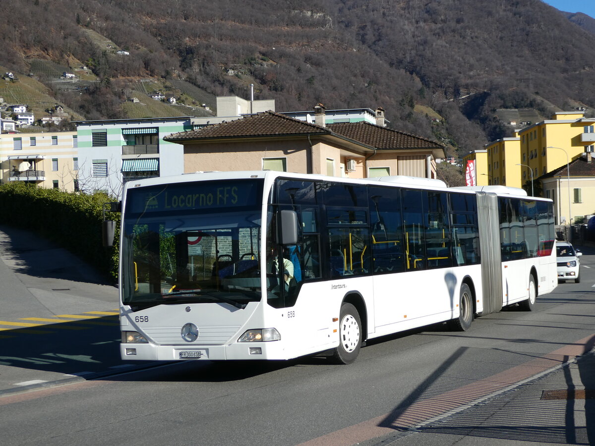 (244'923) - Intertours, Domdidier - Nr. 658/FR 300'658 - Mercedes (ex Nr. 206; ex VZO Gr�ningen Nr. 51) am 10. Januar 2023 beim Bahnhof Tenero