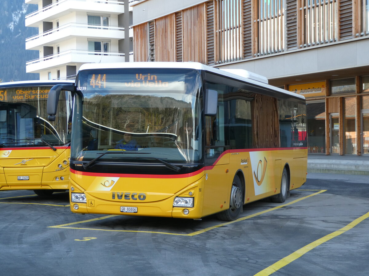 (245'126) - PostAuto Graub�nden - Nr. 16/GR 80'806/PID 10'239 - Iveco (ex Fontana, Ilanz Nr. 16; ex Fontana, Ilanz Nr. 2) am 18. Januar 2023 beim Bahnhof Ilanz
