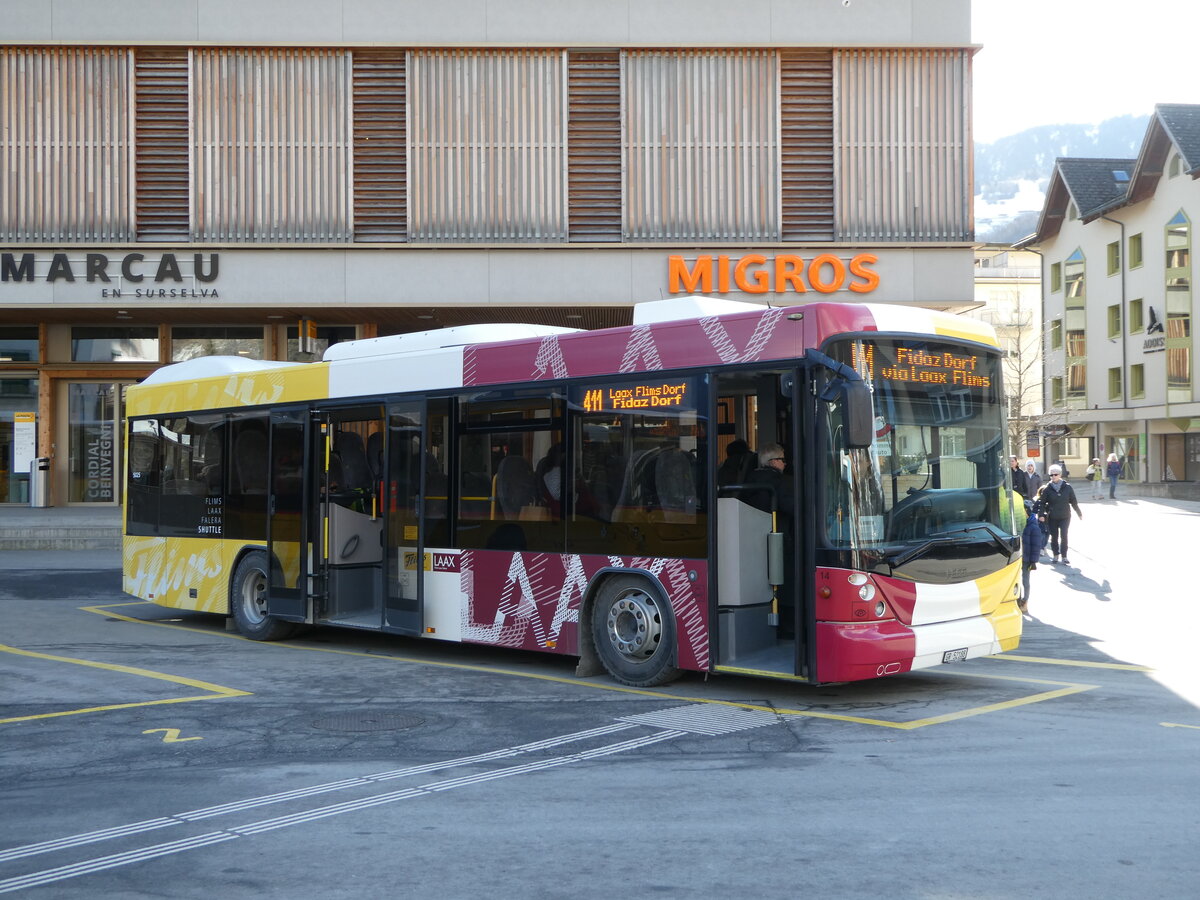 (245'143) - PostAuto Graub�nden - Nr. 14/GR 52'188/PID 5025 - Scania/Hess (ex Stuppan, Flims) am 18. Januar 2023 beim Bahnhof Ilanz