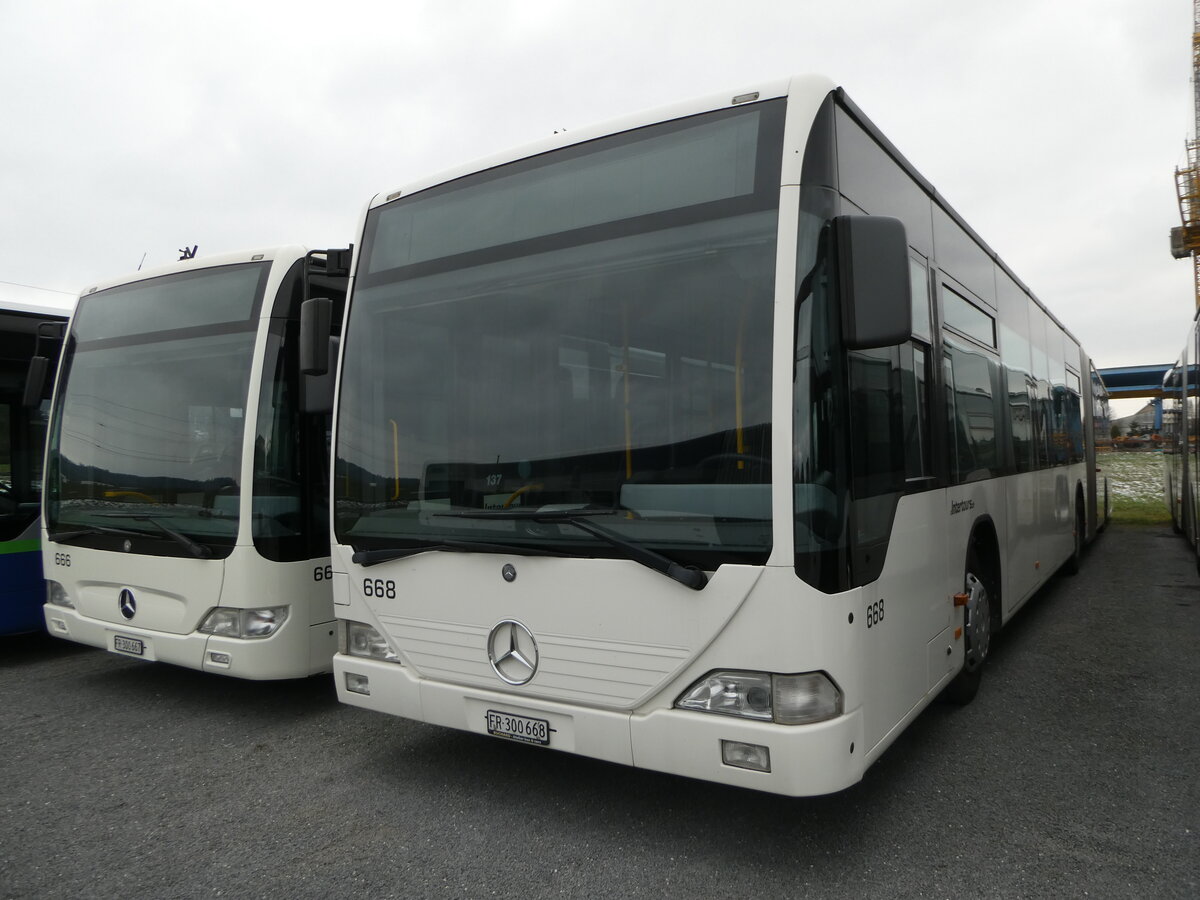 (245'511) - Intertours, Domdidier - Nr. 668/FR 300'668 - Mercedes (ex Nr. 203; ex VZO Gr�ningen Nr. 53) am 28. Januar 2023 in Domdidier, Garage