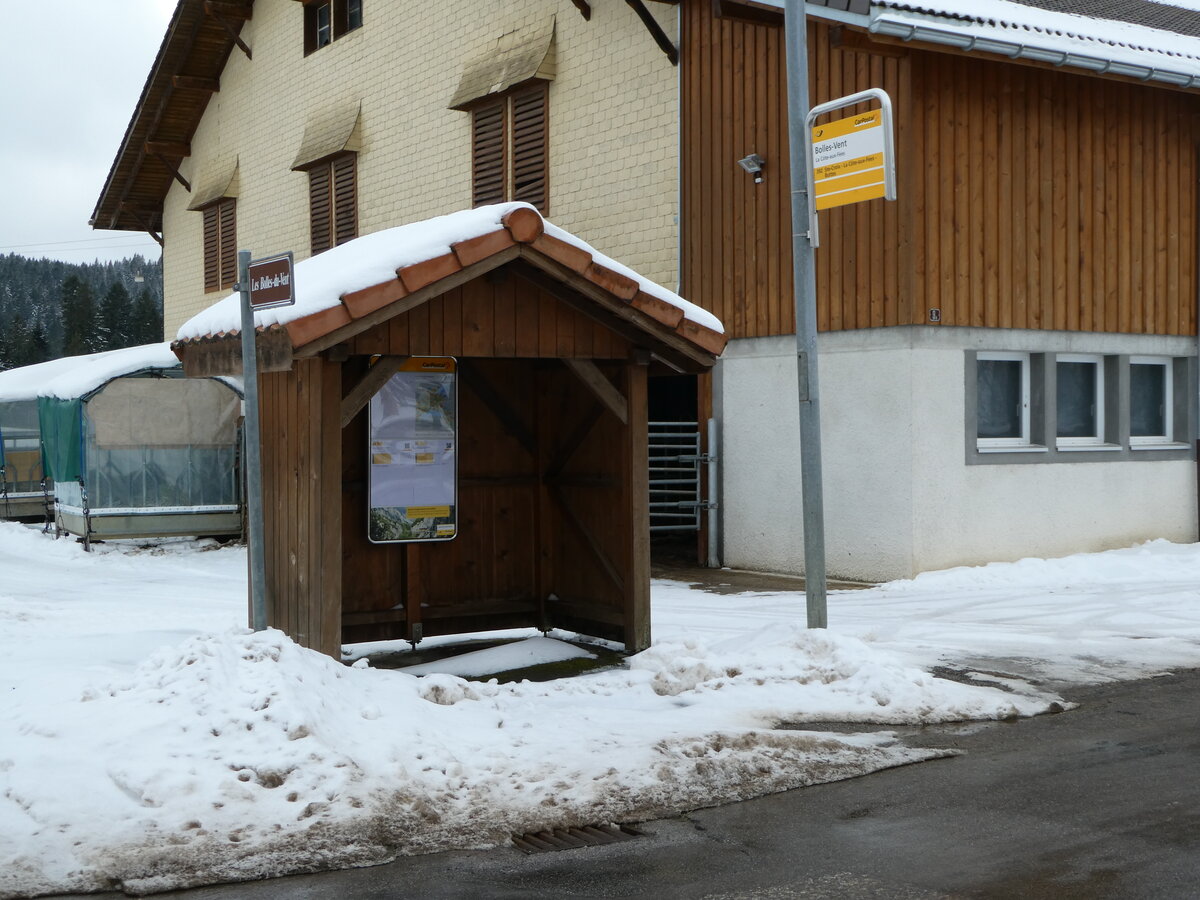 (245'678) - PostAuto-Haltestelle am 2. Februar 2023 in La C�te-aux-F�es, Boles-Vent