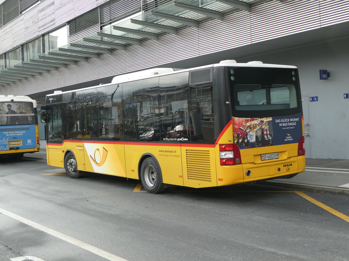 (245'855) - Gessinger, Bad Ragaz - SG 448'263/PID 4758 - MAN/G�ppel (ex GR 102'390) am 6. Februar 2023 beim Bahnhof Landquart
