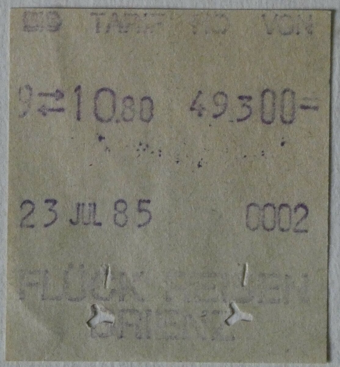 (246'068) - Fl�ck-Einzelbillet vom 23. Juli 1985 am 12. Februar 2023 in Thun