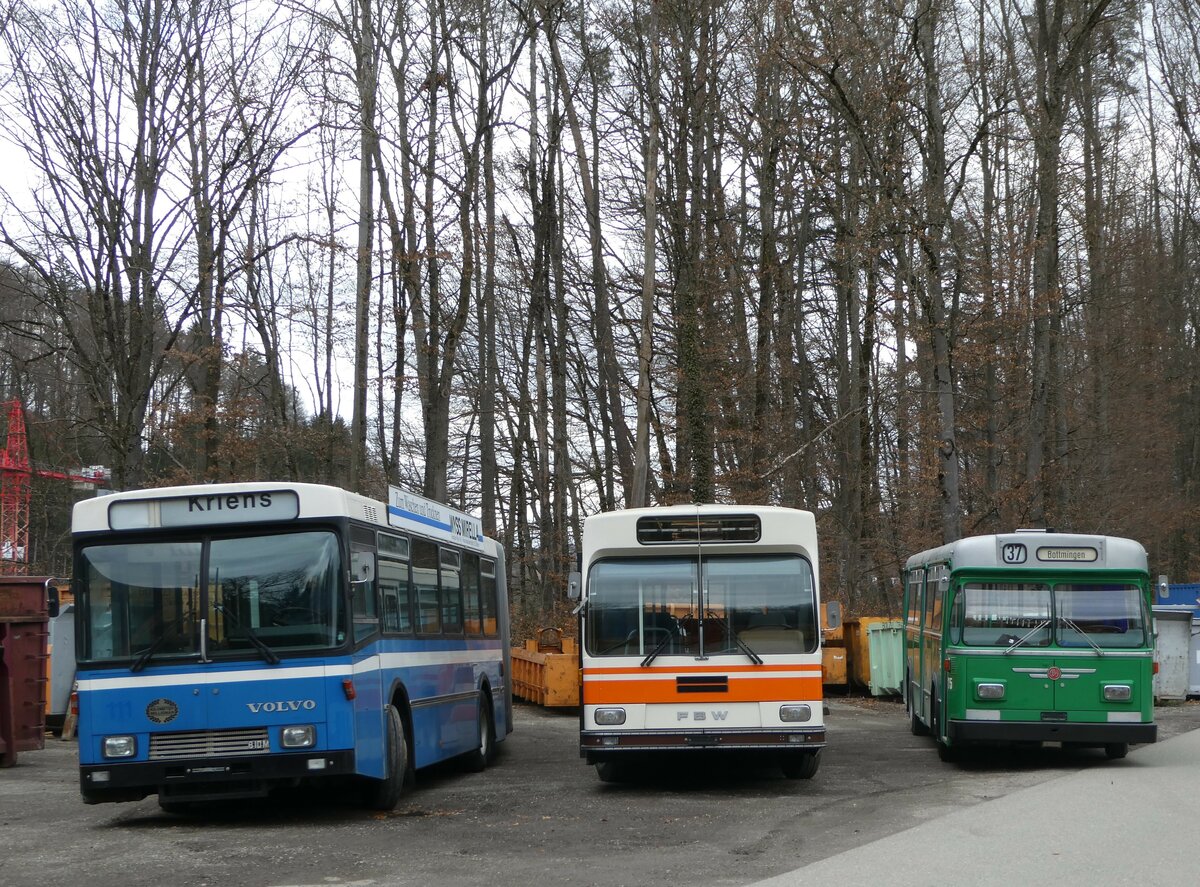 (246'676) Krauer, Kehrsatz - Volvo/R&J (ex VBL Luzern Nr. 111) + Wegm�ller, M�nsingen - (ex Bamert, Wollerau) + BVB Basel (RWB) - Nr. 75 - FBW/FHS am 26. Februar 2023 in Oberburg, Ziegelgut