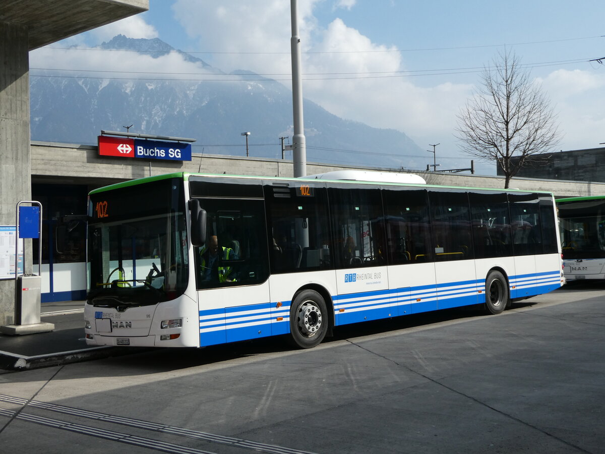 (246'865) - RTB Altst�tten - Nr. 916/SG 482'212 - MAN (ex PostBus/A BD 15'337) am 4. M�rz 2023 beim Bahnhof Buchs