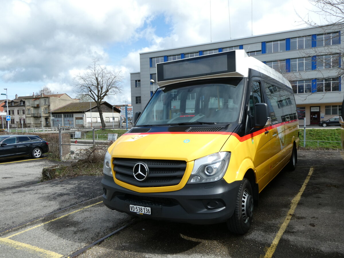 (247'645) - CarPostal Ouest - VD 538'136/PID 11'030 - Mercedes (ex AVJ Les Bioux) am 25. M�rz 2023 in Yverdon, Garage