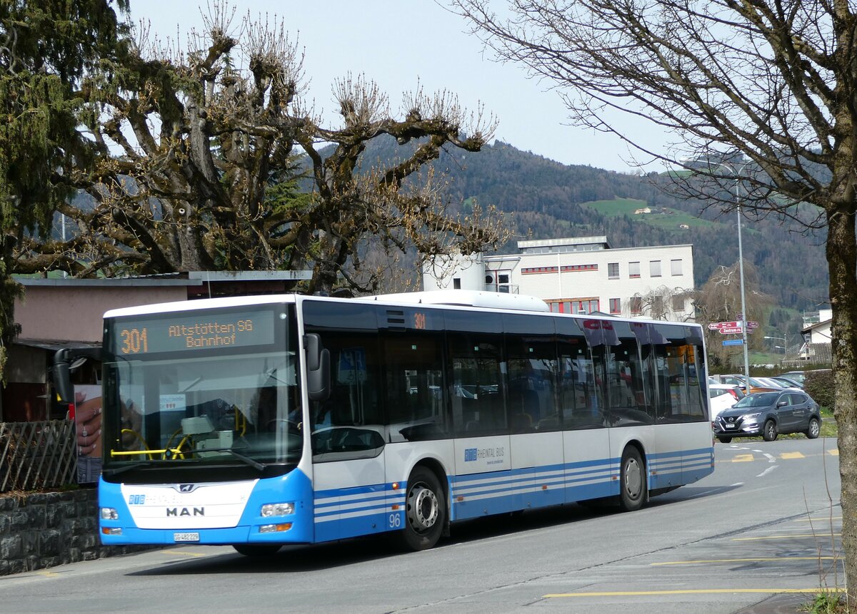 (247'797) - RTB Altst�tten - Nr. 96/SG 482'229 - MAN (ex PostBus/A BD 15'362) am 28. M�rz 2023 beim Bahnhof Altst�tten
