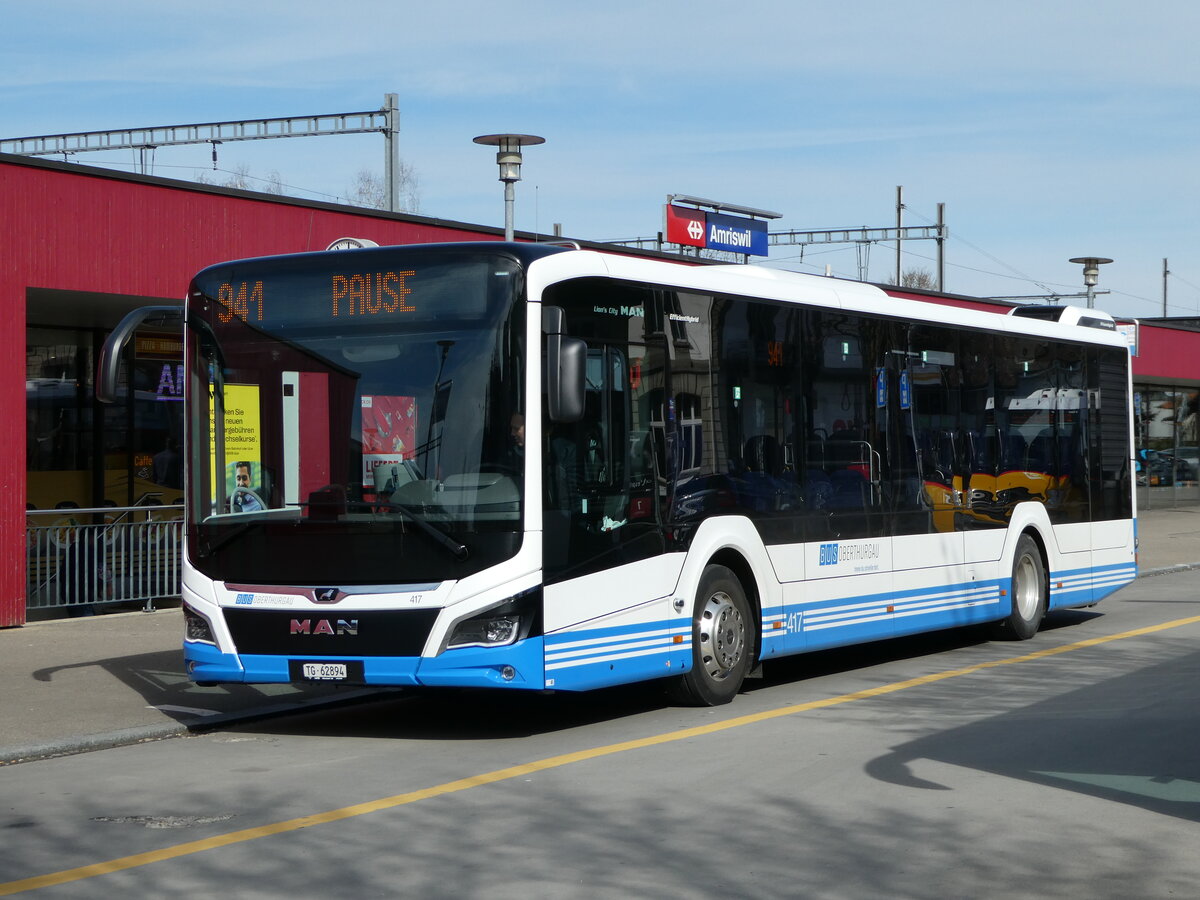 (247'809) - BOTG Amriswil - Nr. 417/TG 62'894 - MAN am 28. M�rz 2023 beim Bahnhof Amriswil