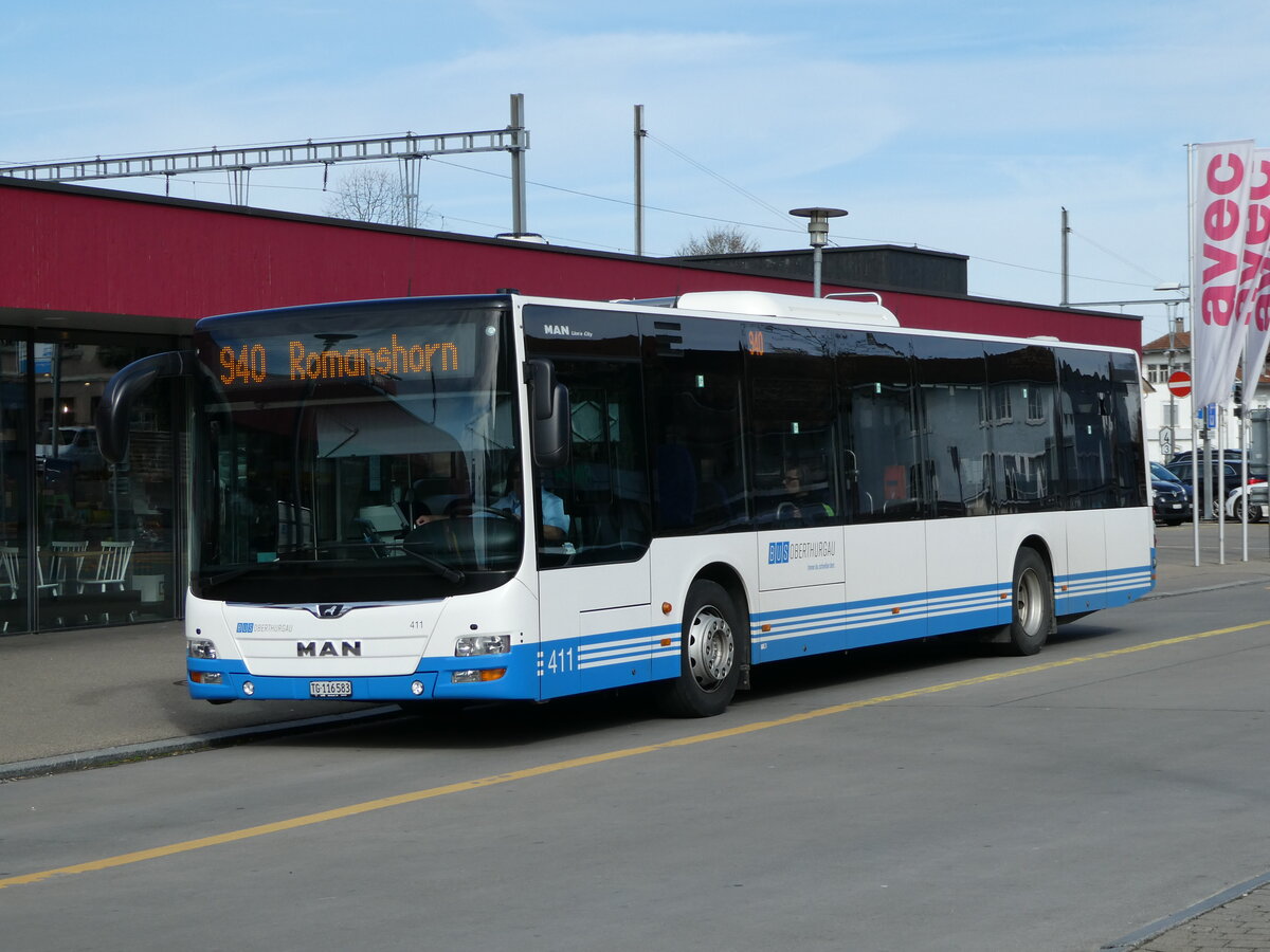 (247'817) - BOTG Amriswil - Nr. 411/TG 116'583 - MAN am 28. M�rz 2023 beim Bahnhof Amriswil