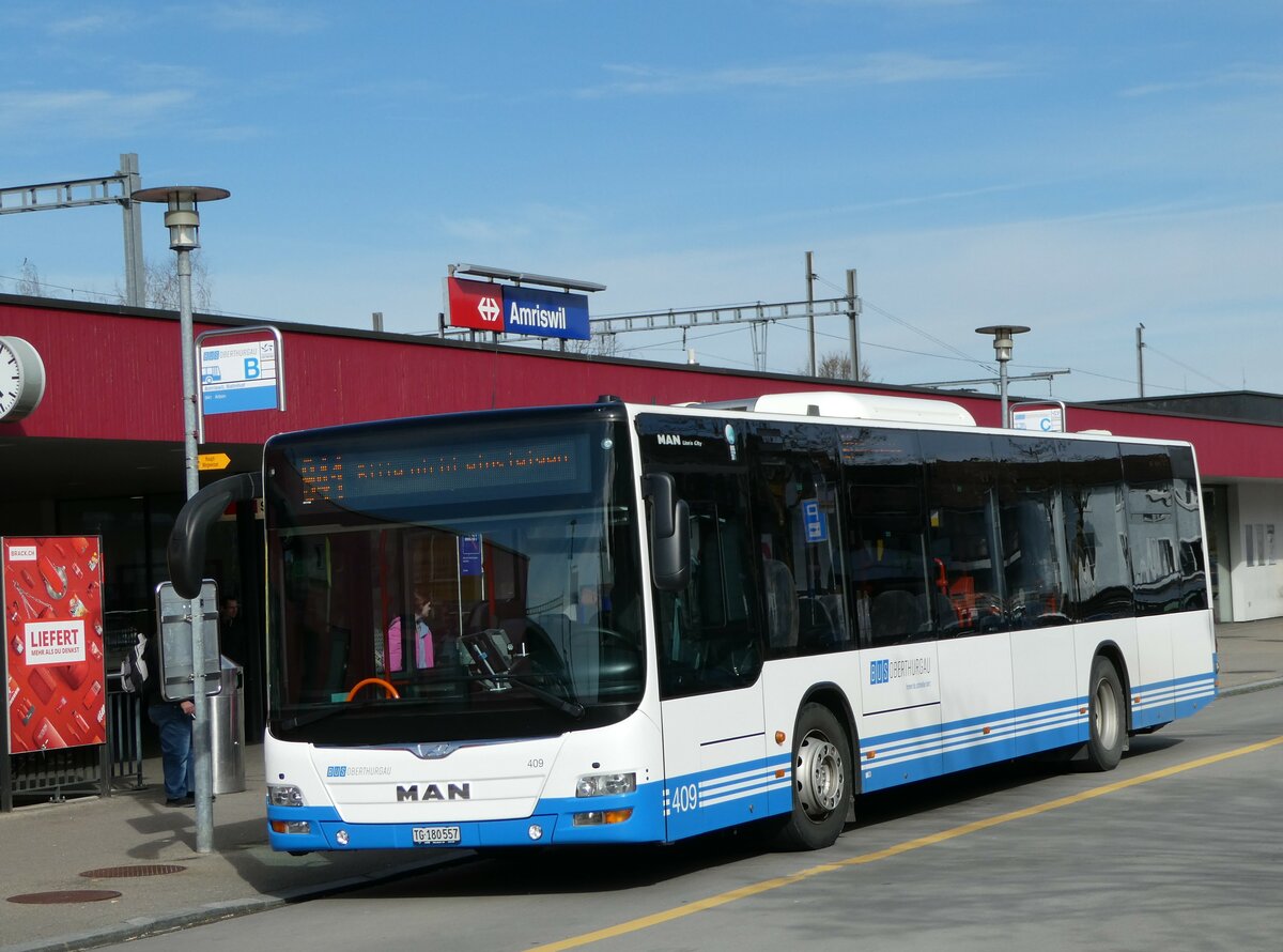 (247'822) - BOTG Amriswil - Nr. 409/TG 180'557 - MAN (ex Nr. 14) am 28. M�rz 2023 beim Bahnhof Amriswil