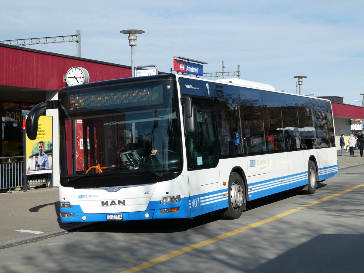 (247'829) - BOTG Amriswil - Nr. 407/TG 126'214 - MAN (ex Nr. 4) am 28. M�rz 2023 beim Bahnhof Amriswil