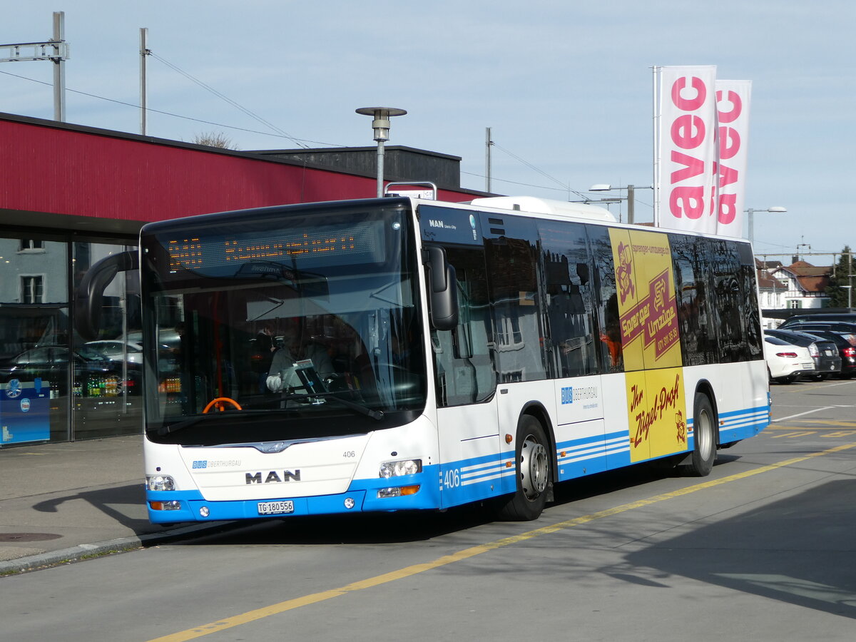 (247'831) - BOTG Amriswil - Nr. 406/TG 180'556 - MAN (ex Nr. 2) am 28. M�rz 2023 beim Bahnhof Amriswil