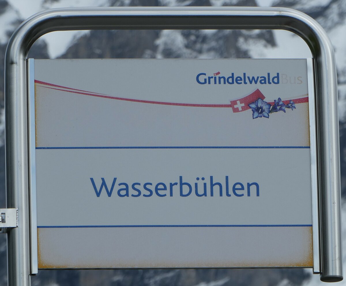 (248'838) - GrindelwaldBus-Haltestellenschild - Grindelwald, Wasserb�hlen) am 18. April 2023