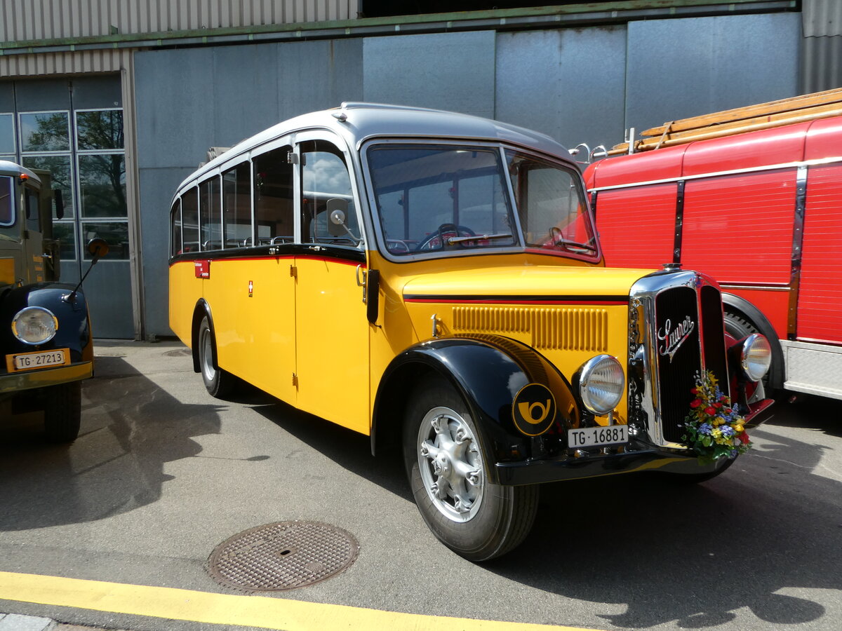(249'748) - Zollikofer, Berg - TG 16'881 - Saurer/H�nni (ex Reusser, Thun; ex Kontiki, Wettingen; ex Nussbaumer, Ganterschwil) am 6. Mai 2023 in Attikon, Wegm�ller