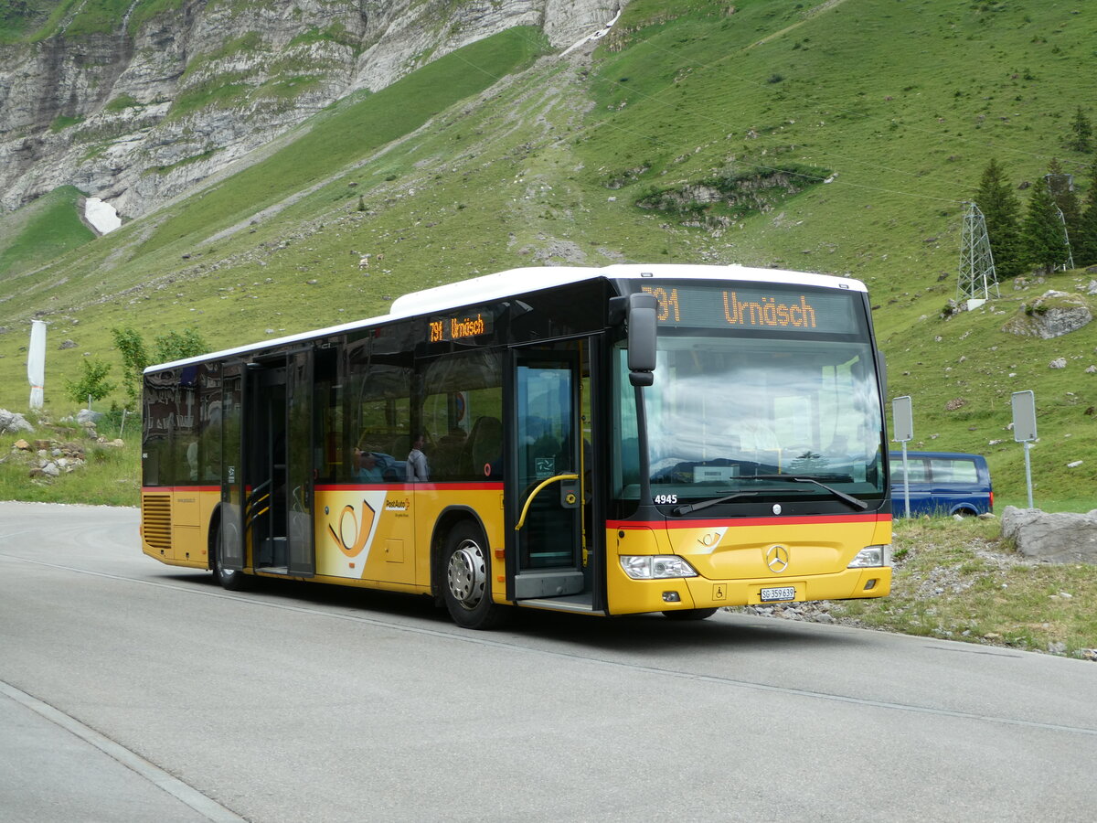 (252'359) - PostAuto Ostschweiz - SG 359'639/PID 4945 - Mercedes (ex Abderhalden, Wildhaus) am 4. Juli 2023 in Schw�galp, S�ntis-Schwebebahn