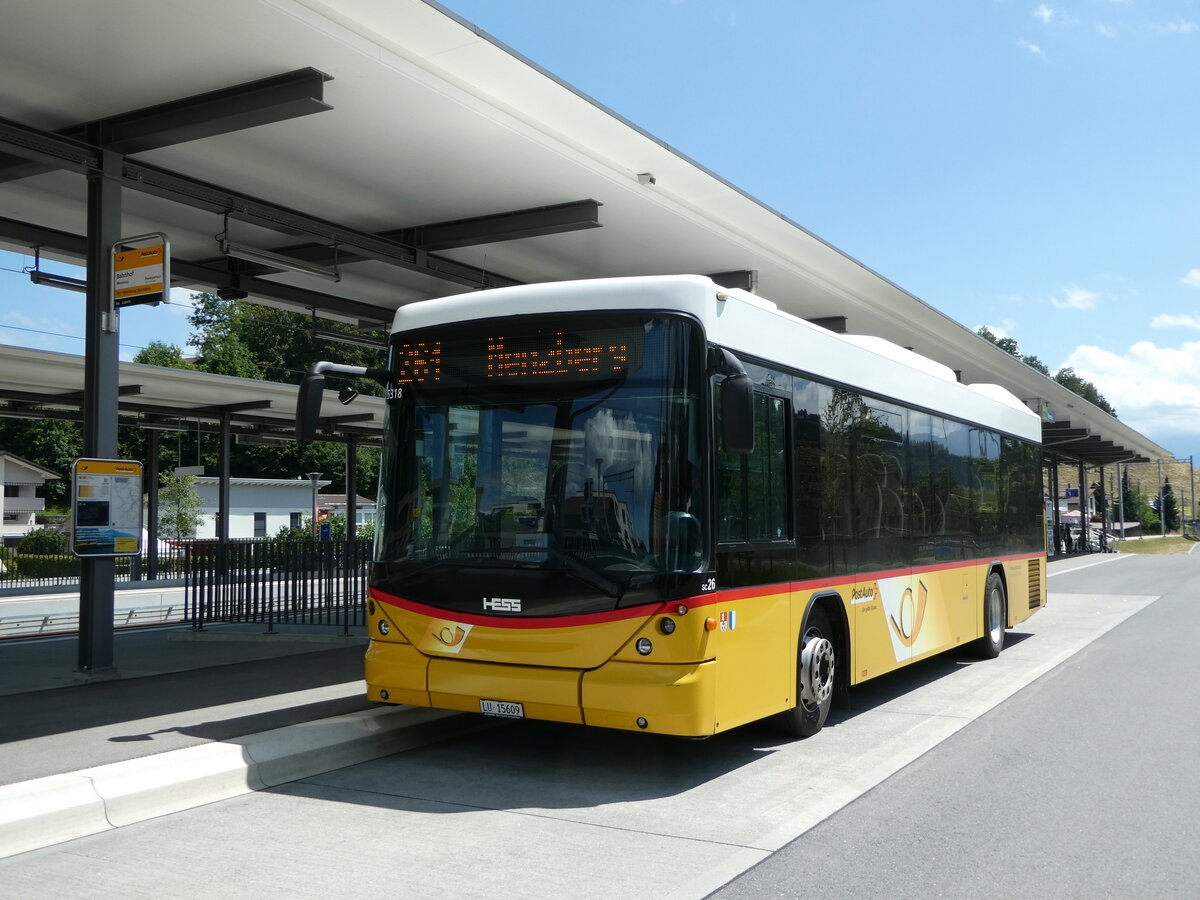 (252'830) - Amstein, Willisau - Nr. SC 26/LU 15'609/PID 5318 - Scania/Hess (ex Schnider, Sch�pfheim) am 20. Juli 2023 beim Bahnhof Menznau