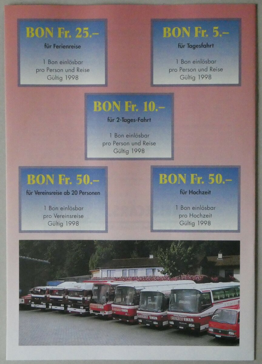 (252'923) - Siegrist-Reiseprogramm 1998 mit Bons am 24. Juli 2023 in Thun (R�ckseite)