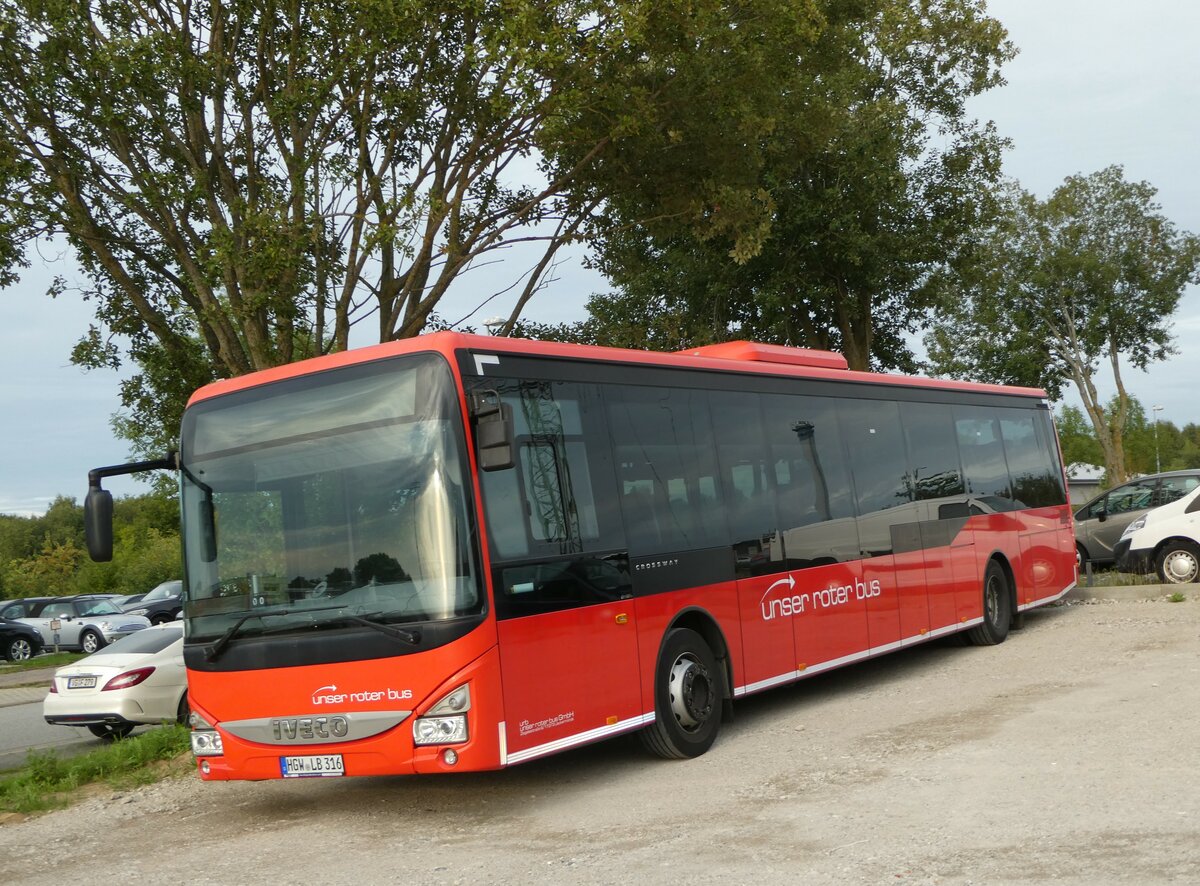 (254'391) - Unser Roter Bus, Ueckerm�nde - HGW-LB 316 - Iveco am 30. August 2023 in Greifswald, City Automobile