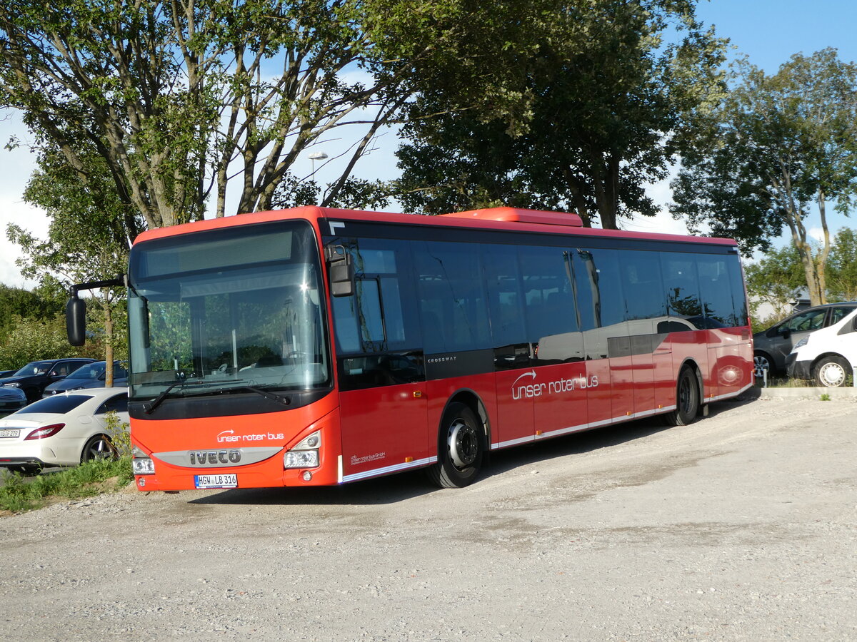 (254'508) - Unser Roter Bus, Ueckerm�nde - HGW-LB 316 - Iveco am 31. August 2023 in Greifswald, City Automobile
