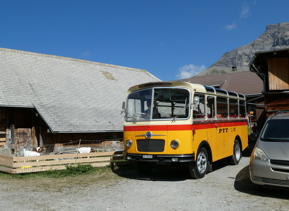 (255'090) - Schmid, Th�rishaus - Nr. 9/BE 26'105 - Saurer/R&J (ex Geiger, Adelboden Nr. 9) am 10. September 2023 auf der Bundalp