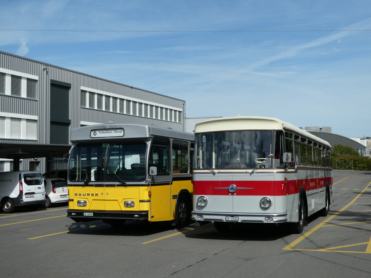 (255'362) - Borer, Neuhausen - Nr. 7/SH 19'684 - Saurer/T�scher (ex Heiniger, B�tzberg; ex ASS Schleitheim Nr. 22; ex ASS Schleitheim Nr. 7) am 17. September 2023 in Schaffhausen, Depot VBSH