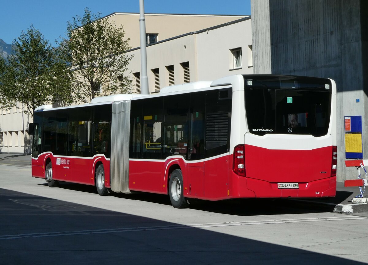 (255'617) - RTB Altst�tten - Nr. 922/SG 482'218 - Mercedes (ex Wiener Linien, A-Wien Nr. 8726) am 26. September 2023 beim Bahnhof Buchs