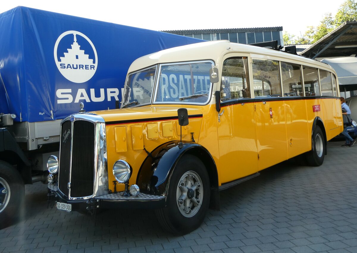 (255'912) - Baumgartner, Horn - SG 329'300 - Saurer/T�scher (ex Bucheli, Kriens Nr. 10; ex Gr�ni, Udligenswil) am 7. Oktober 2023 in N�fels, FBW-Museum