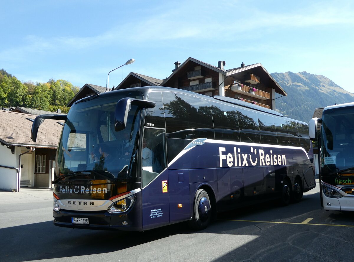(256'092) - Aus Deutschland: Felix Reisen, K�ln - Nr. 5/K-FR 1120 - Setra am 12. Oktober 2023 beim Bahnhof Gstaad