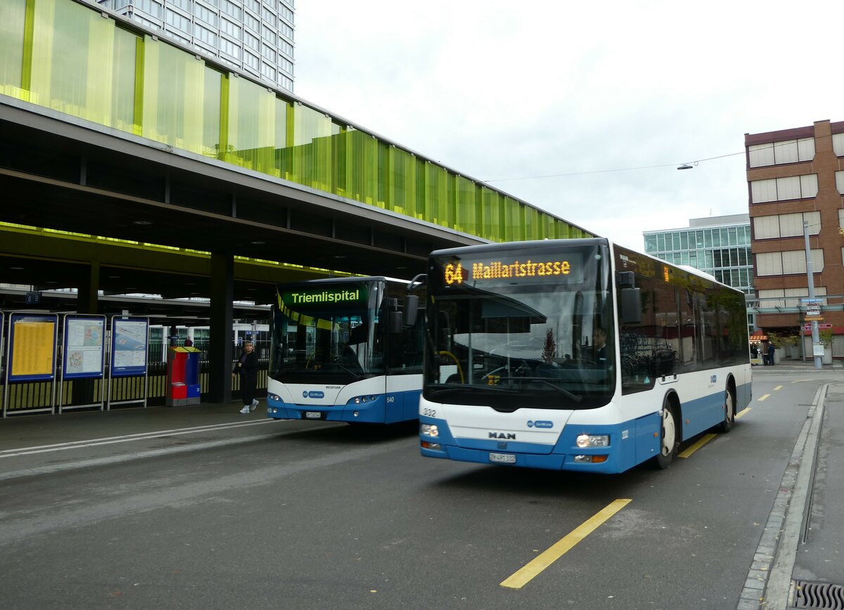 (256'293) - VBZ Z�rich - Nr. 332/ZH 491'332 - MAN/G�ppel am 21. Oktober 2023 beim Bahnhof Z�rich Oerlikon