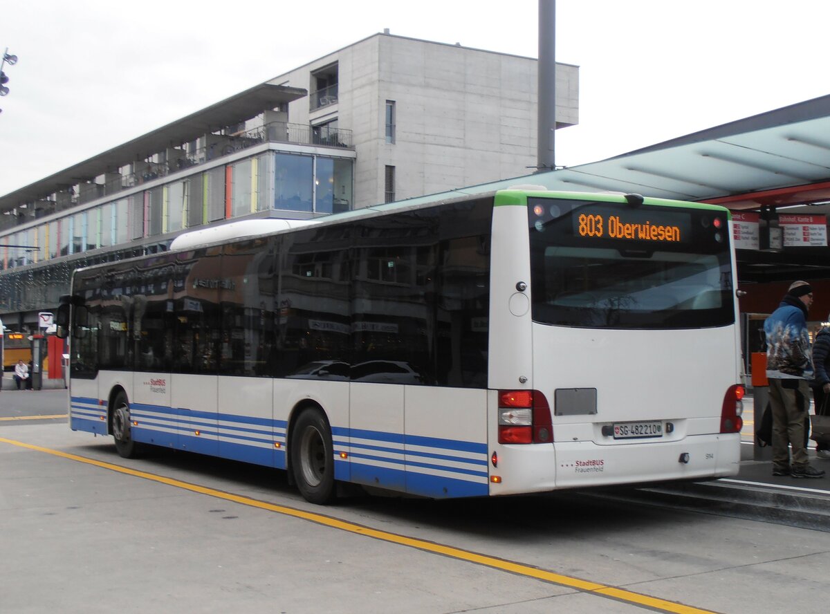 (257'653) - StadtBUS, Frauenfeld - Nr. 914/SG 482'210 - MAN (ex RTB Altst�tten Nr. 914; ex PostBus/A BD 15'358) am 15. Dezember 2023 beim Bahnhof Frauenfeld