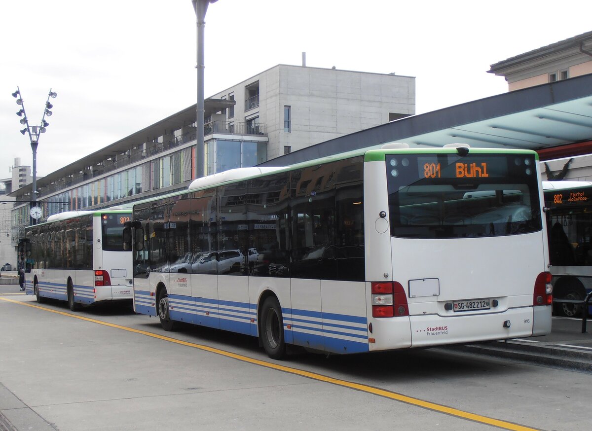 (257'664) - StadtBUS, Frauenfeld - Nr. 916/SG 482'212 - MAN (ex RTB Altst�tten Nr. 916; ex PostBus/A BD 15'337) am 15. Dezember 2023 beim Bahnhof Frauenfeld