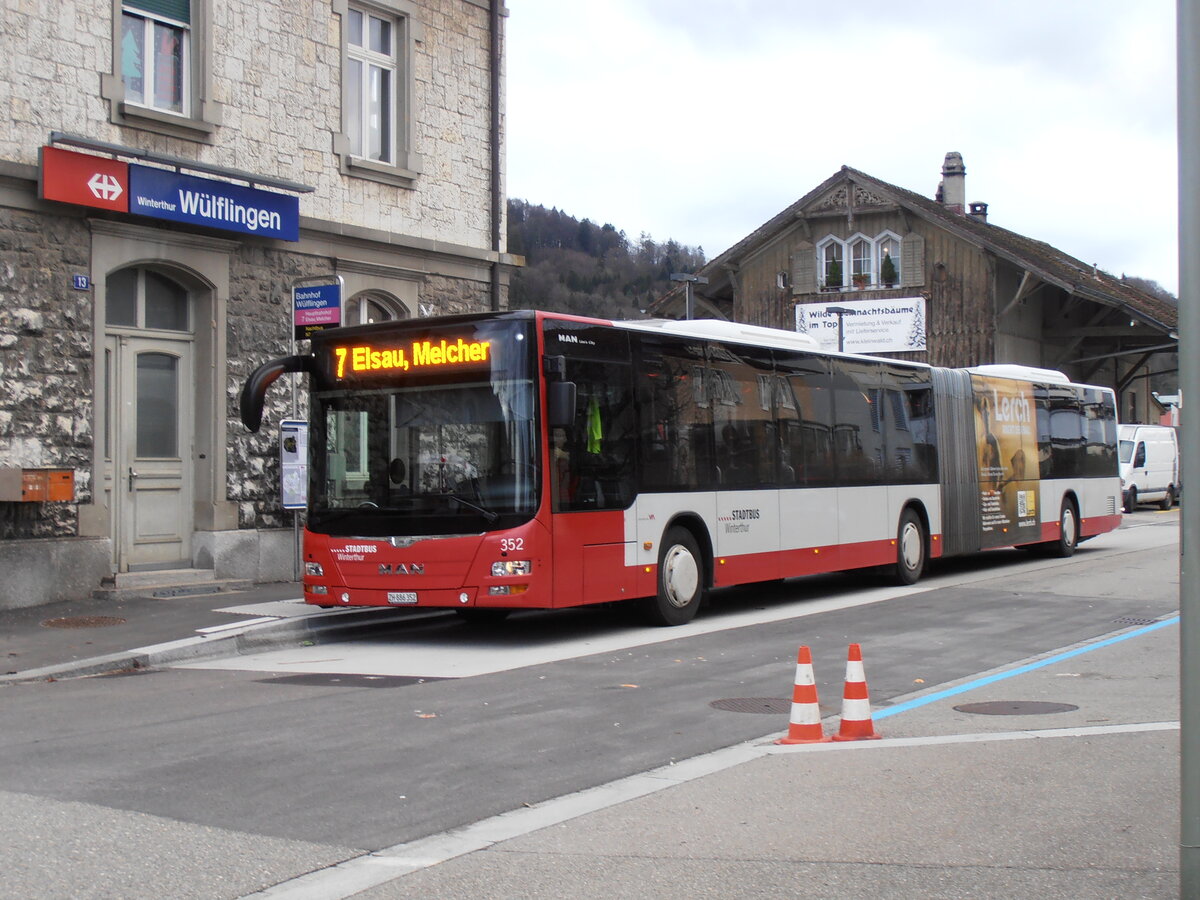 (257'897) - SW Winterthur - Nr. 352/ZH 886'352 - MAN am 23. Dezember 2023 beim Bahnhof Winterthur W�lflingen