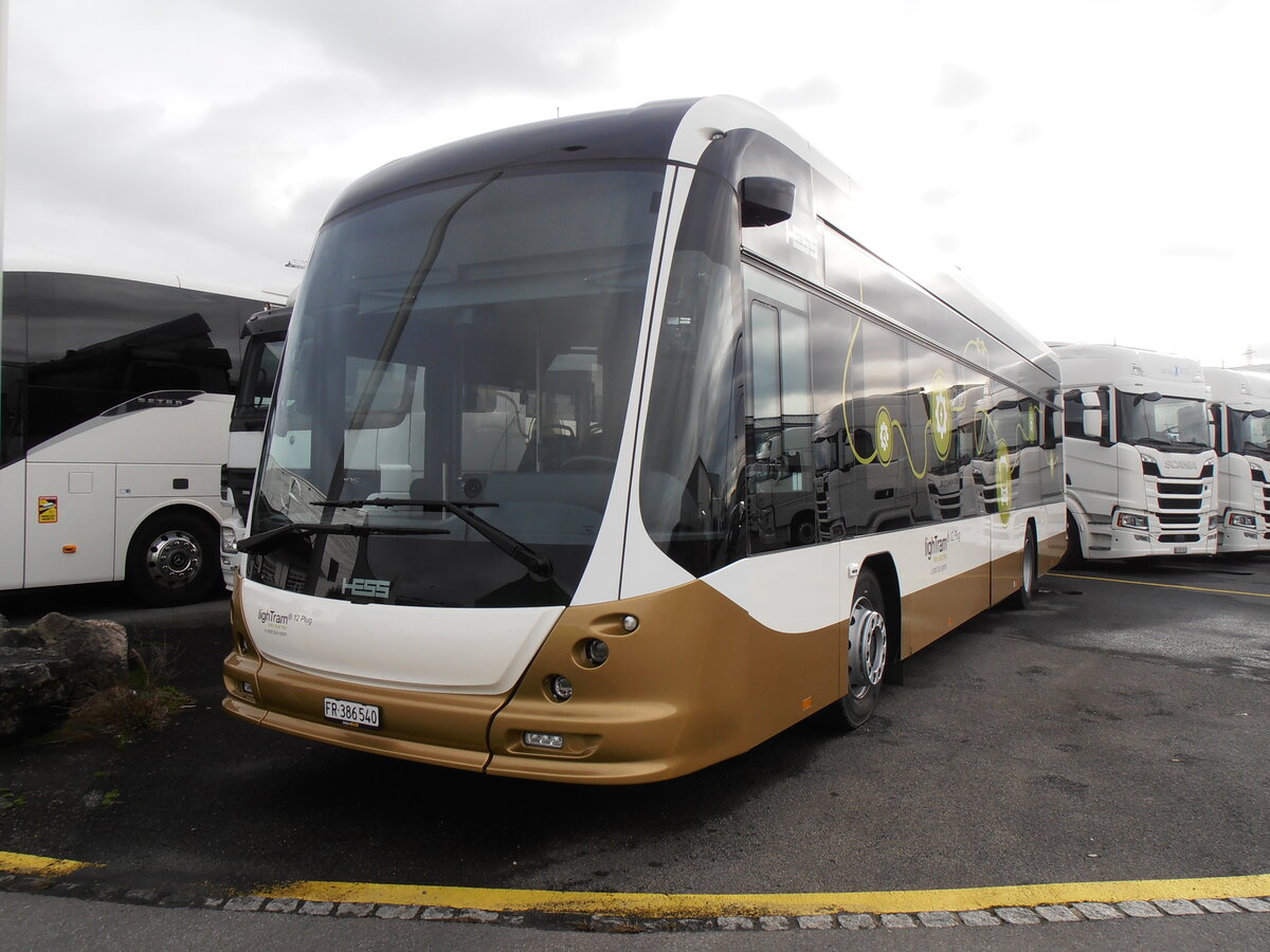 (258'065) - Interbus, Kerzers - FR 386'540 - eHess (ex Vorf�hrfahrzeug Hess) am 1. Januar 2024 in Kerzers, Interbus