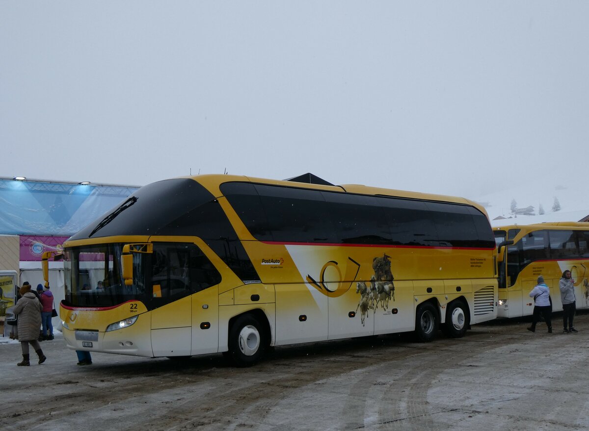 (258'235) - Tschannen, Zofingen - Nr. 22/AG 6803/PID 4706 - Neoplan (ex PostAuto Graub�nden) am 6. Januar 2024 in Adelboden, Weltcup