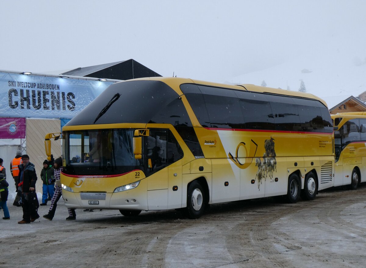 (258'236) - Tschannen, Zofingen - Nr. 22/AG 6803/PID 4706 - Neoplan (ex PostAuto Graub�nden) am 6. Januar 2024 in Adelboden, Weltcup