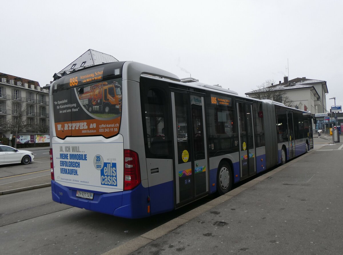 (258'675) - VZO Gr�ningen - Nr. 149/ZH 920'149 - Mercedes am 13. Januar 2024 beim Bahnhof Rapperswil
