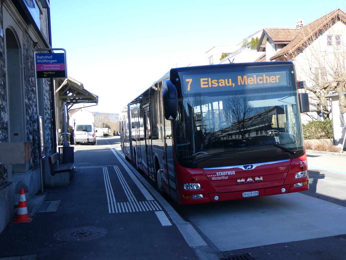 (259'100) - SW Winterthur - Nr. 376/ZH 619'376 - MAN am 3. Februar 2024 beim Bahnhof Winterthur W�lflingen