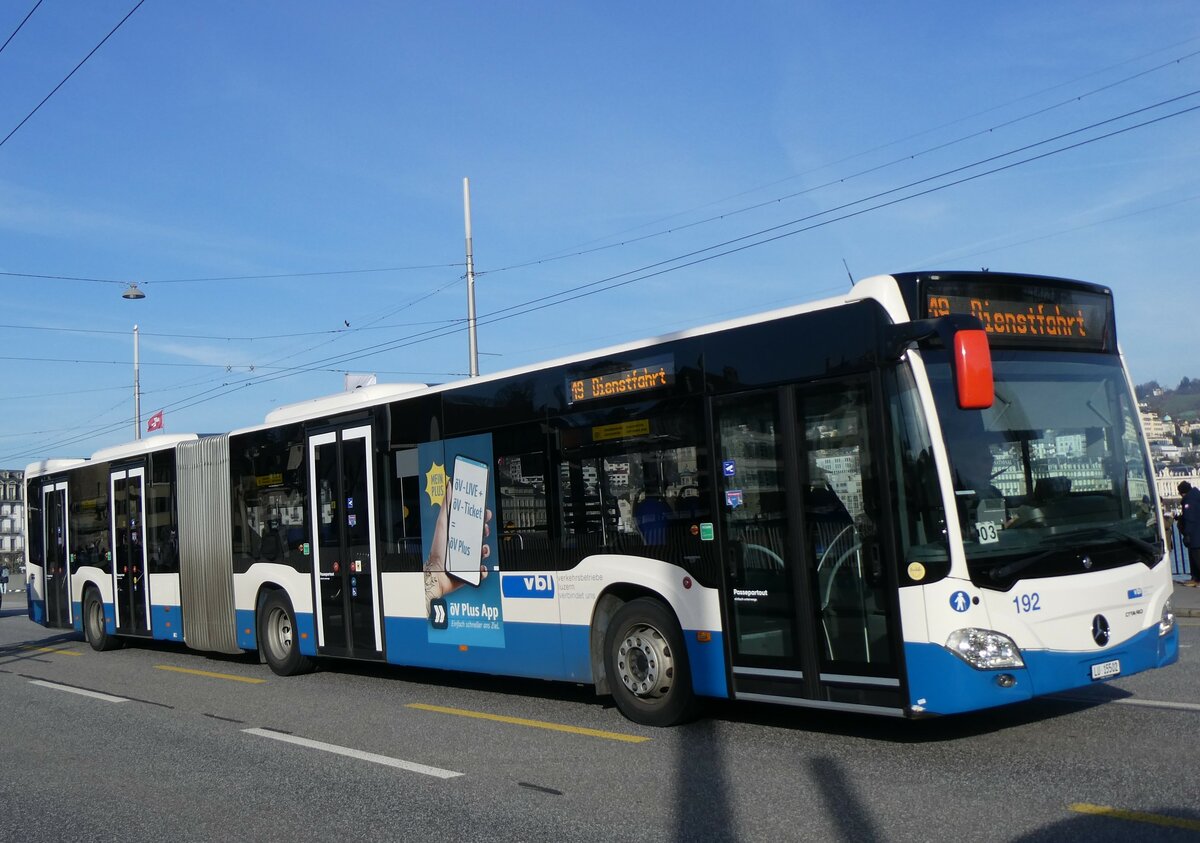 (259'192) - VBL Luzern - Nr. 192/LU 15'502 - Mercedes am 6. Februar 2024 in Luzern, Bahnhofbr�cke