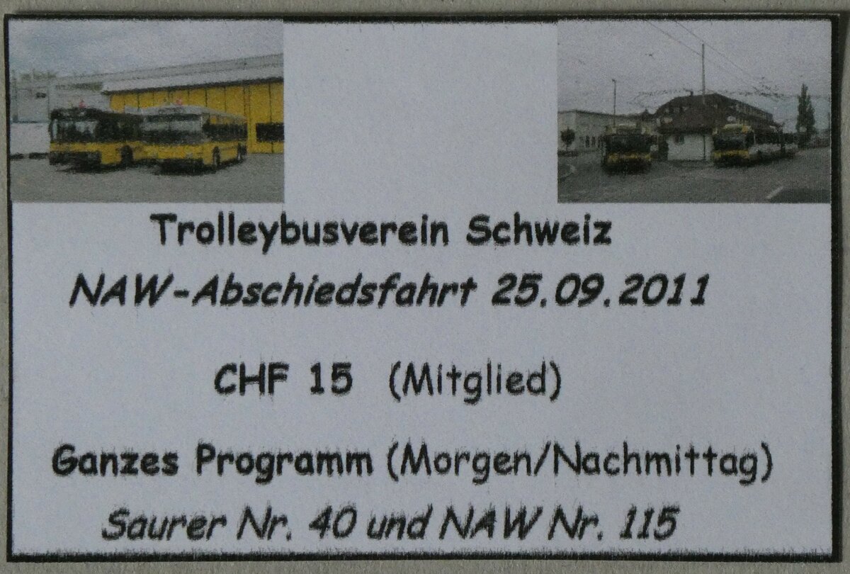 (259'908) - TVS-Spezialbillet zur NAW-Abschiedsfahrt vom 25. September 2011 am 3. M�rz 2024 in Thun 