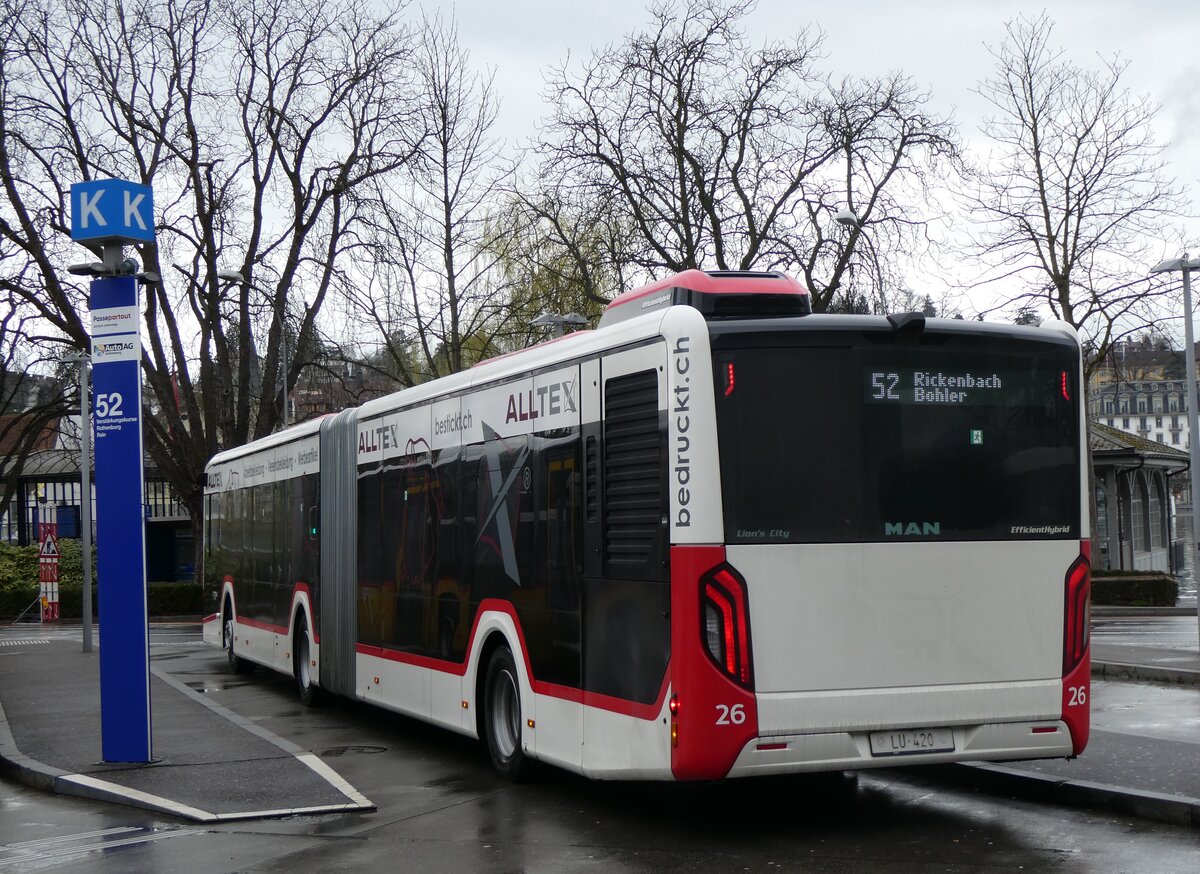(260'264) - AAGR Rothenburg - Nr. 26/LU 420 - MAN am 12. M�rz 2024 beim Bahnhof Luzern