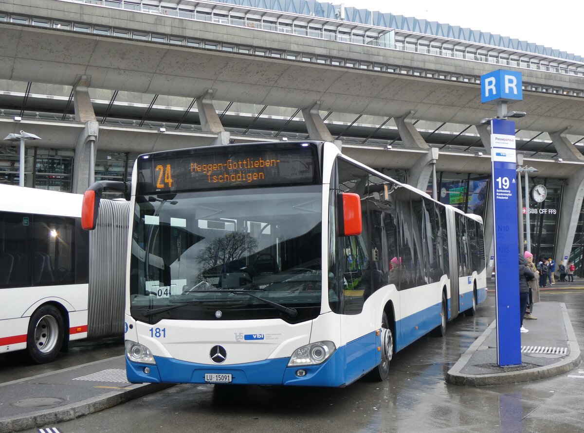 (260'276) - VBL Luzern - Nr. 181/LU 15'091 - Mercedes am 12. M�rz 2024 beim Bahnhof Luzern 