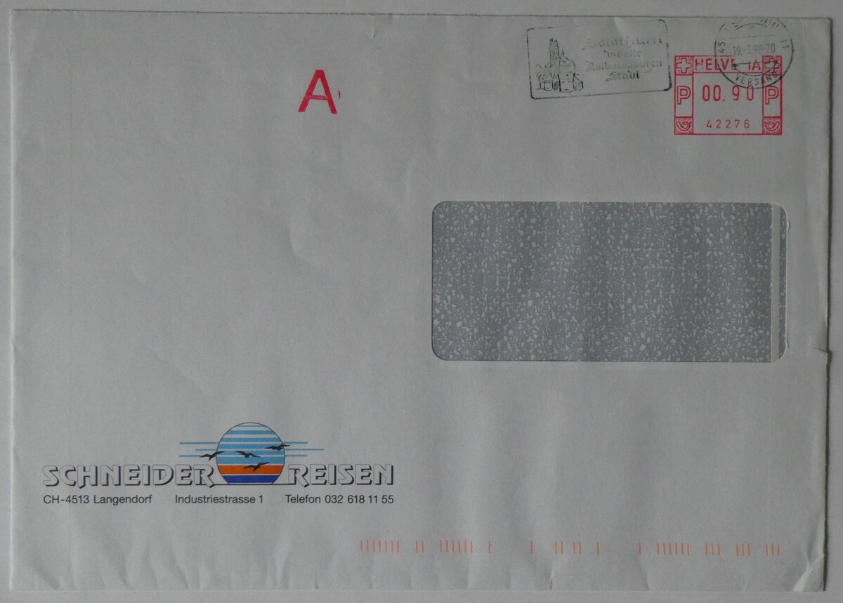 (260'412) - Schneider-Briefumschlag vom 19. M�rz 1998 am 17. M�rz 2024 in Thun