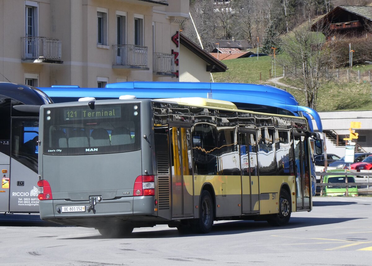 (260'545) - STI Thun - Nr. 152/BE 801'152 - MAN am 19. M�rz 2024 beim Bahnhof Grindelwald