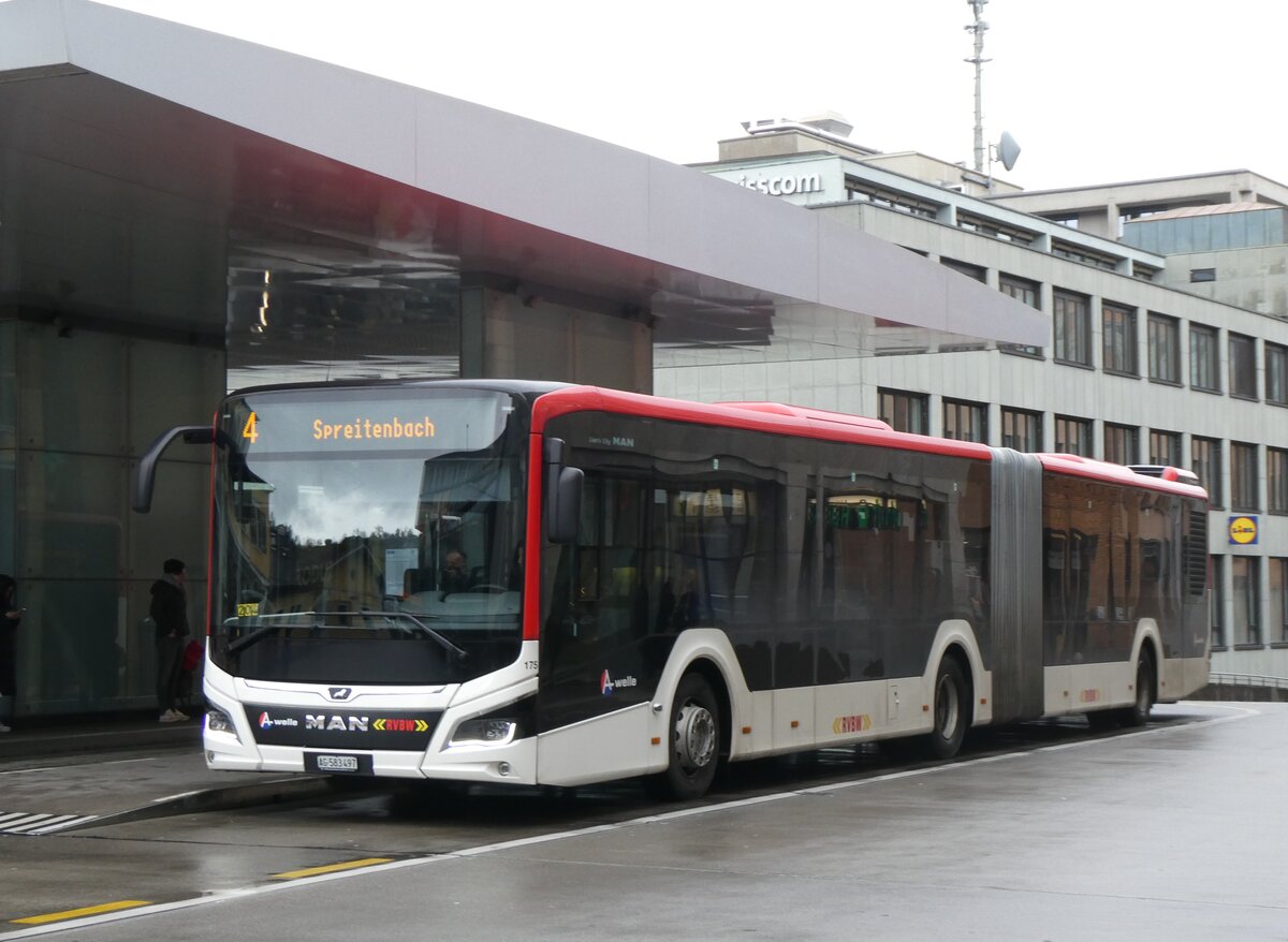 (260'715) - RVBW Wettingen - Nr. 175/AG 583'497 - MAN (ex AHW Horgen Nr. 611) am 28. M�rz 2024 beim Bahnhof Baden