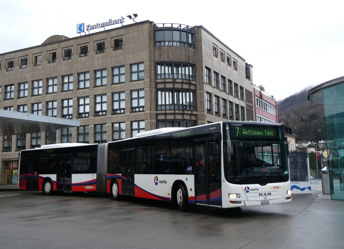 (260'716) - Twerenbold, Baden - Nr. 301/AG 459'041 - MAN am 28. M�rz 2024 beim Bahnhof Baden