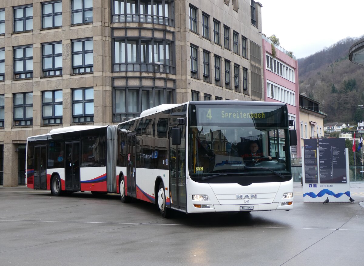 (260'727) - RVBW Wettingen - Nr. 155/AG 7062 - MAN am 28. M�rz 2024 beim Bahnhof Baden